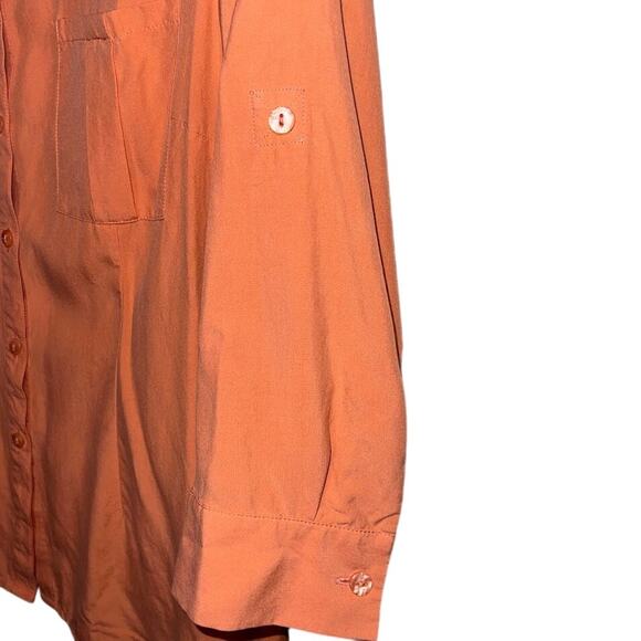 Silkland 100% Silk Light Orange Button Down Blouse Rolled Sleeves Size Medium - Picture 4 of 6